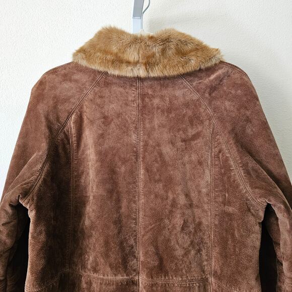 LNR La Nouvelle Rennaissance Penny Lane Brown Suede Faux Fur Button Coat Sz M - Picture 11 of 16